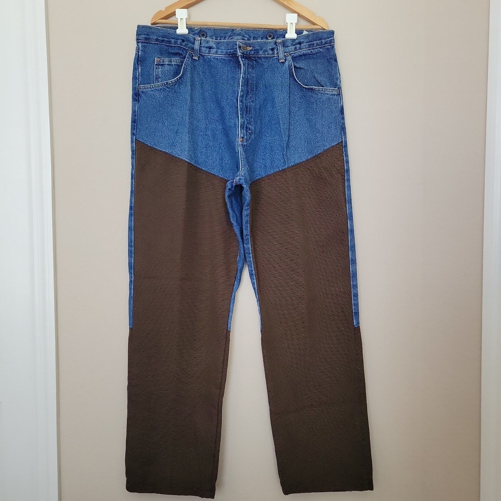 Wrangler ProGear Mens Jeans Sz 36x32 Blue Brown Upland Hunting Brush Guard READ
